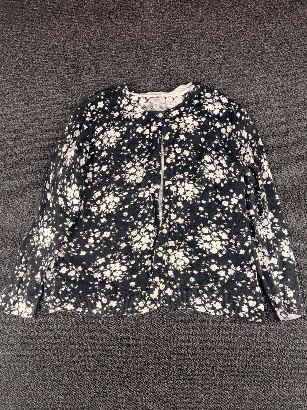 Croft & Barrow Black and White Floral Button-Down Cardigan Sweater